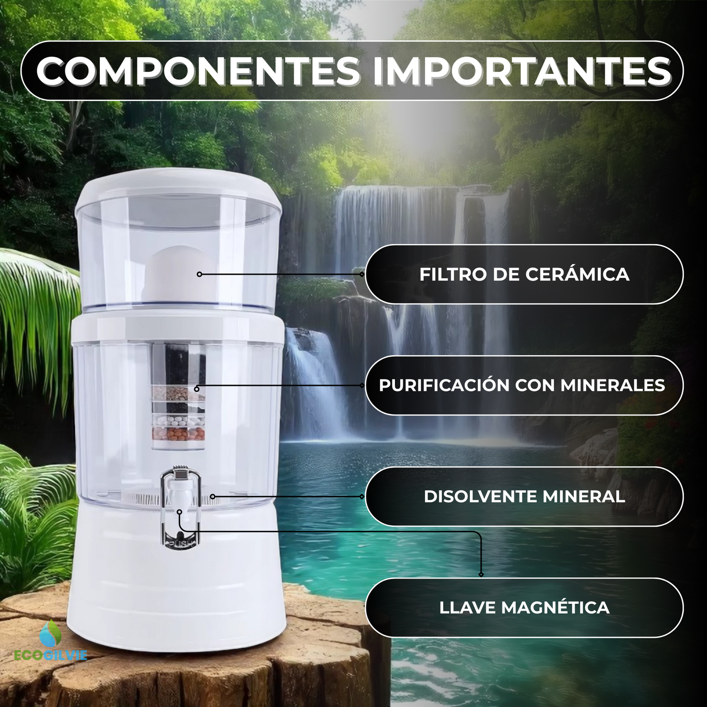DISPENSADOR FILTRO PURIFICADOR DE AGUA 16 LITROS BIOENERGETICO A GRAVEDAD