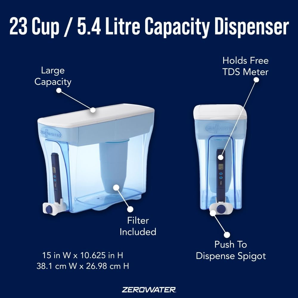 Dispensador de 23 tazas, filtro de agua de 5 etapas, listo para usar, con 0 TDS (certificado por IAPMO)